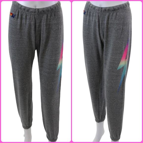 Aviator Nation Bolt Sweatpants XS Gray Rainbow Lightning Graphic USA Made - Picture 1 of 10